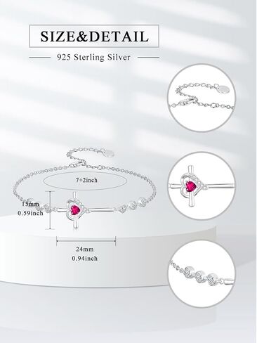 Cross Birthstone Charm Link Bracelet 925 Sterling Silver Cross Bracelet with 12 Months Birthstone Religious Christian Jewelry Gifts for Women Mom Her,Chain Length 7"+2" Extend in Saudi Arabia