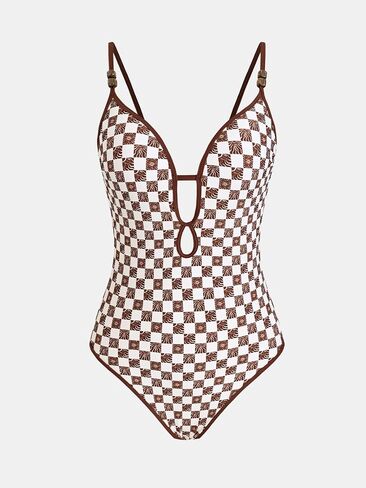 CUPSHE Women's One Piece Swimsuit Plunging V Neck Keyhole Bathing Suit Cutout Adjustable Straps Spaghetti Color Block in Saudi Arabia