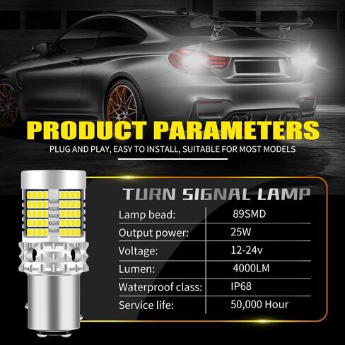 7440 T20 W21W LED Bulbs for Turn Signal Lights Amber Yellow, CANBUS Error Free Anti Hyper Flash 2016 89SMD 4000LM Extremely Bright Automotive Replacement Light Bulbs (2PCS) in Saudi Arabia
