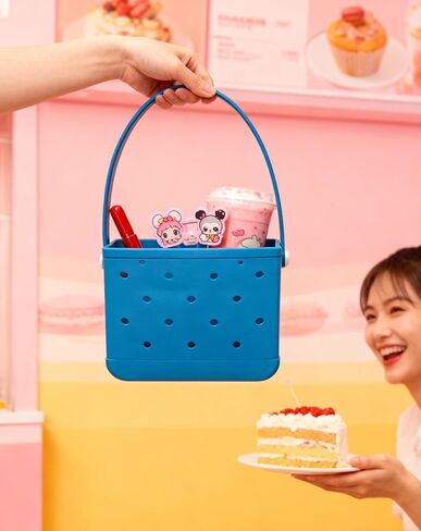 Small Rubber Beach Tote Bag, Open Top Portable Outdoor Travel Bag for Beach Picnic Pool Outings in Kuwait