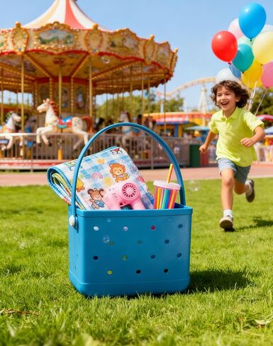 Small Rubber Beach Tote Bag, Open Top Portable Outdoor Travel Bag for Beach Picnic Pool Outings in Kuwait
