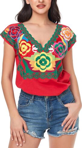 YZXDORWJ Women's Mexican Peasant Blouse Cotton Tops White Shirt in Kuwait