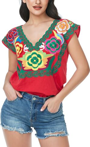 YZXDORWJ Women's Mexican Peasant Blouse Cotton Tops White Shirt in Kuwait