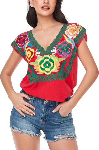 YZXDORWJ Women's Mexican Peasant Blouse Cotton Tops White Shirt in Kuwait
