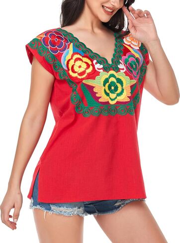 YZXDORWJ Women's Mexican Peasant Blouse Cotton Tops White Shirt in Kuwait