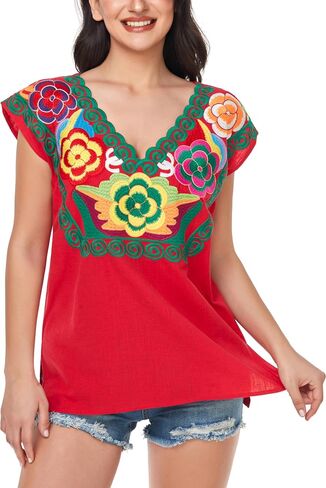 YZXDORWJ Women's Mexican Peasant Blouse Cotton Tops White Shirt in Kuwait