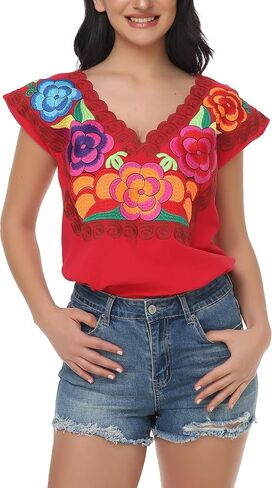 YZXDORWJ Women's Mexican Peasant Blouse Cotton Tops White Shirt in Saudi Arabia