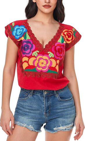 YZXDORWJ Women's Mexican Peasant Blouse Cotton Tops White Shirt in Saudi Arabia