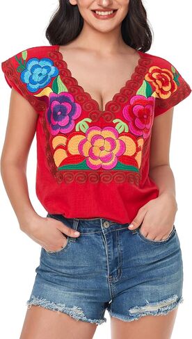 YZXDORWJ Women's Mexican Peasant Blouse Cotton Tops White Shirt in Saudi Arabia
