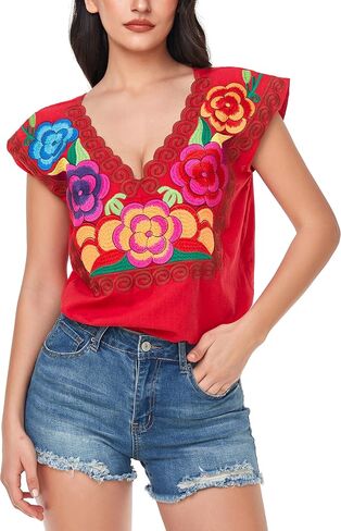 YZXDORWJ Women's Mexican Peasant Blouse Cotton Tops White Shirt in Saudi Arabia