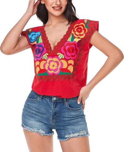 YZXDORWJ Women's Mexican Peasant Blouse Cotton Tops White Shirt in Saudi Arabia