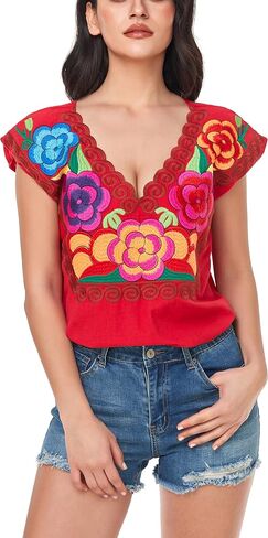 YZXDORWJ Women's Mexican Peasant Blouse Cotton Tops White Shirt in Saudi Arabia