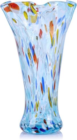 9.0 "H Teal Glass Fass for Flowers ، و Hand Blow Glass Vase Teal Home Decore ، Wide Mouth Green Flower Protse ، for Bookshelf ، Table ، سطح مكتب المكتب الداخلي ، غرفة اجتماعات ، حمام ، كونترتوب ، كونترتوب in Saudi Arabia