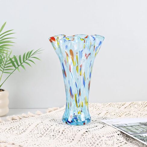 9.0 "H Teal Glass Fass for Flowers ، و Hand Blow Glass Vase Teal Home Decore ، Wide Mouth Green Flower Protse ، for Bookshelf ، Table ، سطح مكتب المكتب الداخلي ، غرفة اجتماعات ، حمام ، كونترتوب ، كونترتوب in Saudi Arabia