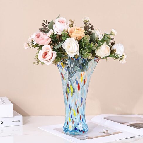 9.0 "H Teal Glass Fass for Flowers ، و Hand Blow Glass Vase Teal Home Decore ، Wide Mouth Green Flower Protse ، for Bookshelf ، Table ، سطح مكتب المكتب الداخلي ، غرفة اجتماعات ، حمام ، كونترتوب ، كونترتوب in Saudi Arabia