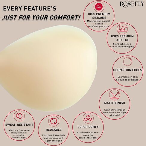 حمالة صدر غير مرئية للنساء من Rosefly بدون حمالات، حمالة صدر لاصقة من السيليكون خفيفة الريش لملمس البشرة الثانية، لاصق AB قابل لإعادة الاستخدام in Kuwait