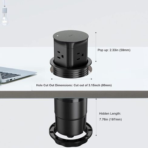 Pop up Outlet for Countertop,3-1/8 inch Hole Desktop Power Grommet, 8 Outlets 4 USB Ports,15Amp Tamper Resistant Receptacle Desk Wire Hole Insert, Space Saver Recessed Outlet for Home, Office in Kuwait