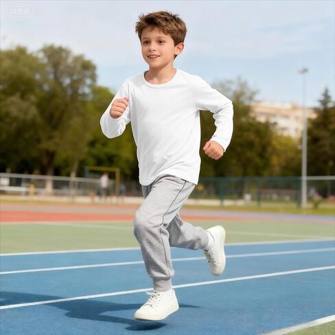 مجموعة من 2 تي شيرت قطني بأكمام طويلة تي شيرت أساسي برقبة دائرية للأولاد/البنات/الأطفال الصغار تي شيرت بأكمام طويلة in Kuwait