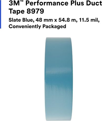 3M Performance Plus 8979 Duct Tape Heavy Duty, Slate Blue, 48 mm x 55 m, 12.1 mil, 6 Month Clean Removal, Resists UV and Weather for up to 12 Months, Tears Cleanly, Curl-Resistant, 3 Rolls in Saudi Arabia