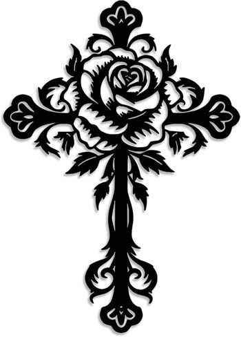 LIYOUYA Metal Rose Cross Wall Decor - Modern Room Decor Black Cross Wall Art Home Decor for Living Room, Bedroom, Dining Room, Porch (Black) in Saudi Arabia