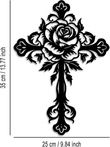 LIYOUYA Metal Rose Cross Wall Decor - Modern Room Decor Black Cross Wall Art Home Decor for Living Room, Bedroom, Dining Room, Porch (Black) in Saudi Arabia