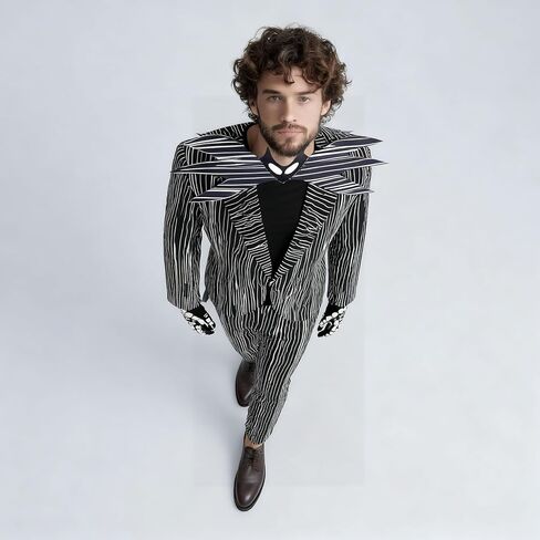 Halloween Striped Jack Skull Costume, Black and White Pinstripe Suit, Adult Nightmare Christmas Uniform in Saudi Arabia