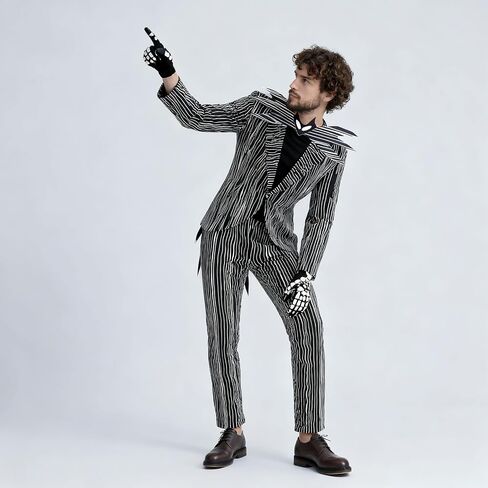 Halloween Striped Jack Skull Costume, Black and White Pinstripe Suit, Adult Nightmare Christmas Uniform in Saudi Arabia