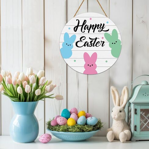Easter Wreaths for Front Door Decor Easter Door Decorations Cute Bunny Wreath Wooden Sign Bunny Hanging Decorations Front Door Hanger for Wall Indoor Home Decor in Saudi Arabia