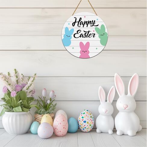 Easter Wreaths for Front Door Decor Easter Door Decorations Cute Bunny Wreath Wooden Sign Bunny Hanging Decorations Front Door Hanger for Wall Indoor Home Decor in Saudi Arabia