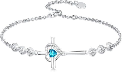 Cross Birthstone Charm Link Bracelet 925 Sterling Silver Cross Bracelet with 12 Months Birthstone Religious Christian Jewelry Gifts for Women Mom Her,Chain Length 7"+2" Extend in Saudi Arabia