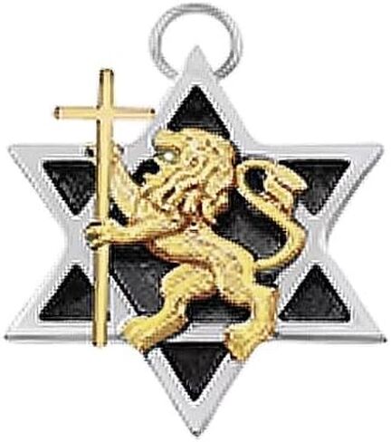 Messianic, Yeshua, Lion Of Judah Holding 14KT Goldtone Cross In A Silvertone Star Of David, What A Wonderful Gift For Yourself, Or Someone Special, Hypoallergenic-Safe, No Nickel, Lead, or Cadmium In The Metal. Cardinali®Jewelry ©2024 in Saudi Arabia