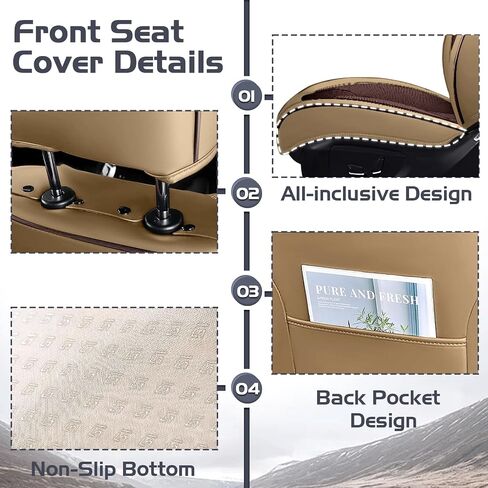 Car Seat Covers for GMC Canyon 2004-2025, Waterproof Nappa Leather Full Set Seat Cover, Anti-Slip and Comfortable Automotive Seat Protector&Accessories(Brown Coffee) in Saudi Arabia