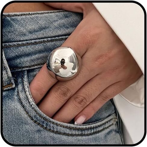 Gold Chunky Statement Rings for Women,Silver Dome Western Jewelry No Tarnish Adjustable Thick Vintage Trendy Open Rings Jewelry Gifts for Women in Saudi Arabia