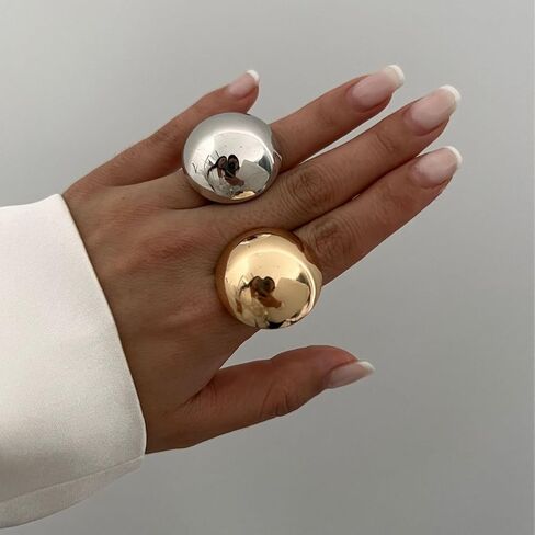 Gold Chunky Statement Rings for Women,Silver Dome Western Jewelry No Tarnish Adjustable Thick Vintage Trendy Open Rings Jewelry Gifts for Women in Saudi Arabia