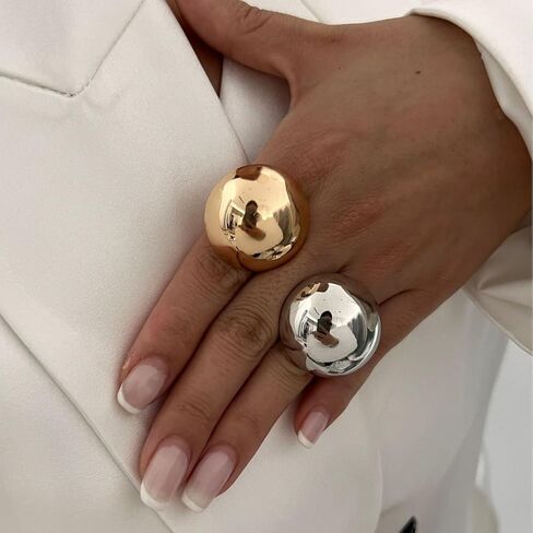 Gold Chunky Statement Rings for Women,Silver Dome Western Jewelry No Tarnish Adjustable Thick Vintage Trendy Open Rings Jewelry Gifts for Women in Saudi Arabia