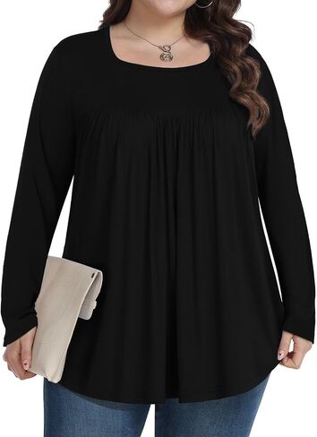 Womens Plus Size Tops Long Sleeve Shirts Fall Tunic Loose Fit Blouses with Leggings 1X-5X in Saudi Arabia