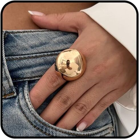 Gold Chunky Statement Rings for Women,Silver Dome Western Jewelry No Tarnish Adjustable Thick Vintage Trendy Open Rings Jewelry Gifts for Women in Saudi Arabia