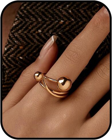 الذهب مكتنزة بيان خواتم للنساء، الفضة قبة المجوهرات الغربية لا تشويه قابل للتعديل سميكة خمر العصرية المفتوحة خواتم مجوهرات هدايا للنساء in Kuwait