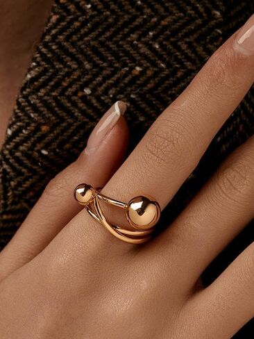 الذهب مكتنزة بيان خواتم للنساء، الفضة قبة المجوهرات الغربية لا تشويه قابل للتعديل سميكة خمر العصرية المفتوحة خواتم مجوهرات هدايا للنساء in Kuwait