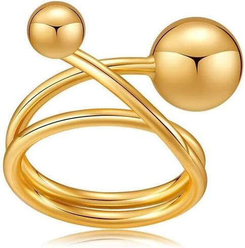 الذهب مكتنزة بيان خواتم للنساء، الفضة قبة المجوهرات الغربية لا تشويه قابل للتعديل سميكة خمر العصرية المفتوحة خواتم مجوهرات هدايا للنساء in Kuwait