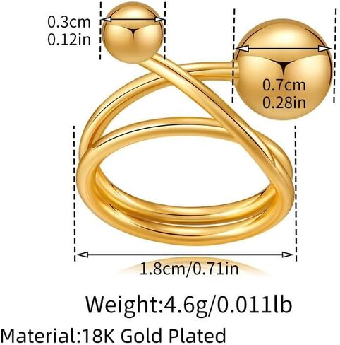 الذهب مكتنزة بيان خواتم للنساء، الفضة قبة المجوهرات الغربية لا تشويه قابل للتعديل سميكة خمر العصرية المفتوحة خواتم مجوهرات هدايا للنساء in Kuwait