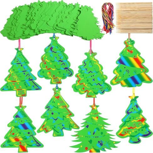 80 Sets 8 Styles Magic Color Scratch Green Christmas Tree Ornaments 5.1 Inches Christmas Crafts Kits Rainbow Scratch Ornaments for Activities Winter Season Party Favors (House) in Saudi Arabia
