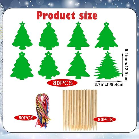 80 Sets 8 Styles Magic Color Scratch Green Christmas Tree Ornaments 5.1 Inches Christmas Crafts Kits Rainbow Scratch Ornaments for Activities Winter Season Party Favors (House) in Saudi Arabia