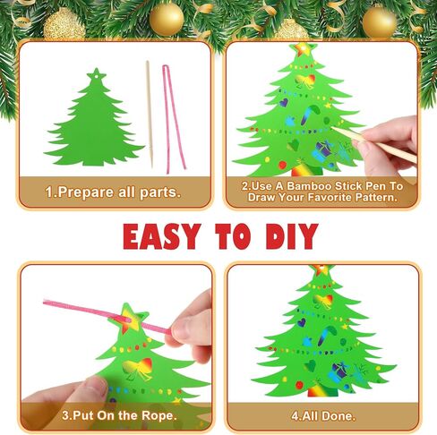 80 Sets 8 Styles Magic Color Scratch Green Christmas Tree Ornaments 5.1 Inches Christmas Crafts Kits Rainbow Scratch Ornaments for Activities Winter Season Party Favors (House) in Saudi Arabia