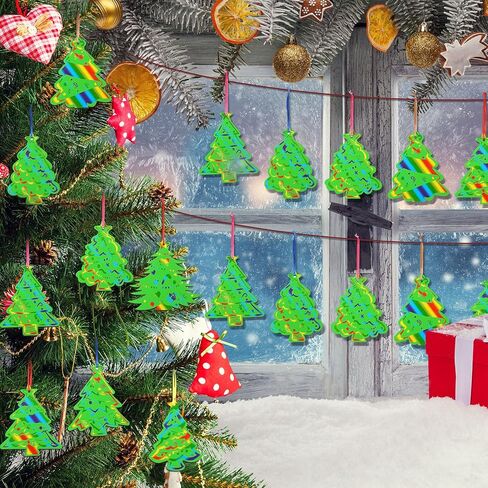 80 Sets 8 Styles Magic Color Scratch Green Christmas Tree Ornaments 5.1 Inches Christmas Crafts Kits Rainbow Scratch Ornaments for Activities Winter Season Party Favors (House) in Saudi Arabia