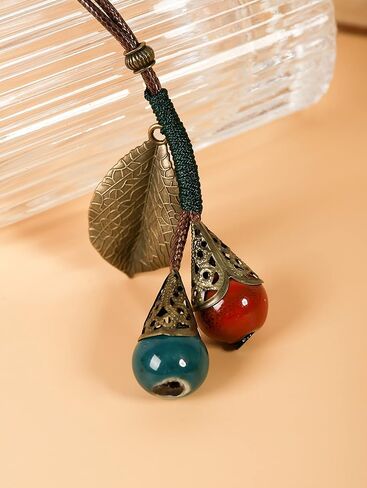 MINACHI Hippie Boho Colorful Beads Lucky Leaf Long Leather Necklace, Bohemian Jewelry Gift for Women in Kuwait