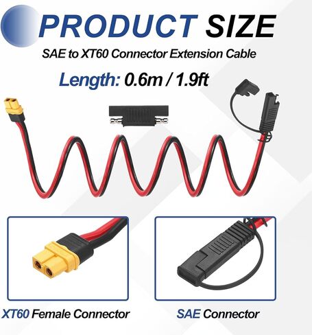 MECCANIXITY 12AWG SAE إلى XT60 كابل تمديد موصل 9.8 قدم، XT60 أنثى إلى سلك SAE مع محول عكسي قطبي للسيارات والألواح الشمسية والشحن in Saudi Arabia