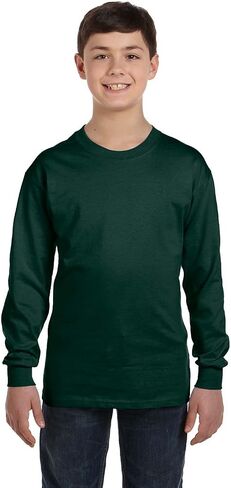 Hanes Youth 6.1 oz. Tagless ComfortSoft Long-Sleeve T-Shirt - DEEP Forest - M in Saudi Arabia