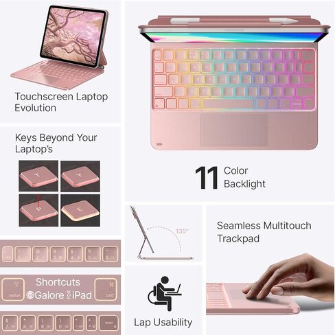 حافظة لوحة مفاتيح typecase لجهاز 2024 M4 iPad Pro 13,11 لونًا بإضاءة خلفية، حافظة لوحة مفاتيح مع حامل أقلام، لوحة تتبع مدمجة، مجموعة سهلة، أسود in Kuwait