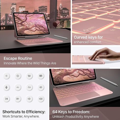 حافظة لوحة مفاتيح typecase لجهاز 2024 M4 iPad Pro 13,11 لونًا بإضاءة خلفية، حافظة لوحة مفاتيح مع حامل أقلام، لوحة تتبع مدمجة، مجموعة سهلة، أسود in Kuwait